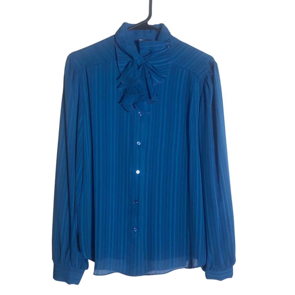 Vintage California Connection blue long sleeve button front top Sz Large